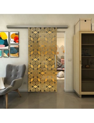 Glasschiebetür SLIM-LINE - Fineprint Model 005 Gold auf Grauglas