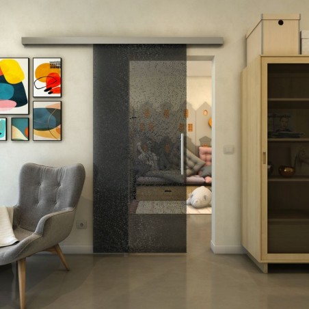Glasschiebetür SLIM-LINE - Fineprint Model 006 Schwarz auf Grauglas
