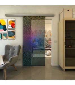 Glasschiebetür SLIM-LINE - Fineprint Model 006 Verlauf auf Grauglas