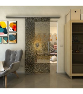 Glasschiebetür SLIM-LINE - Fineprint Model 006 Gold auf Grauglas