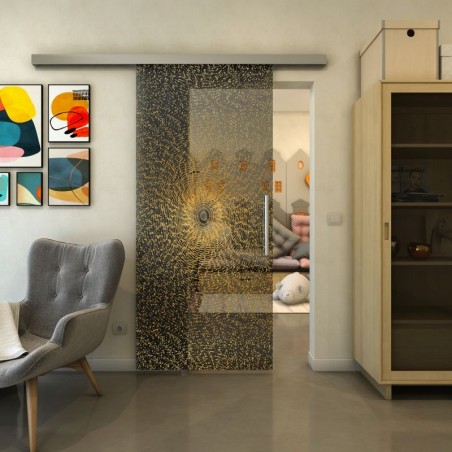 Glasschiebetür SLIM-LINE - Fineprint Model 006 Gold auf Grauglas