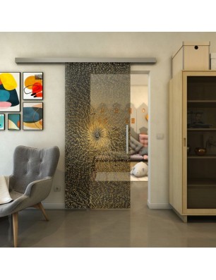 Glasschiebetür SLIM-LINE - Fineprint Model 006 Gold auf Grauglas