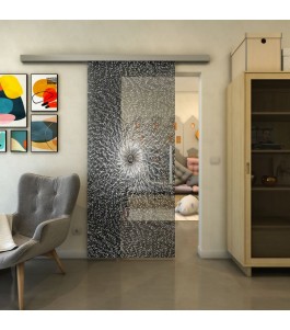 Glasschiebetür SLIM-LINE - Fineprint Model 006 Weiss auf Grauglas