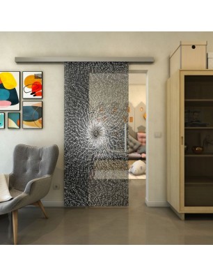 Glasschiebetür SLIM-LINE - Fineprint Model 006 Weiss auf Grauglas