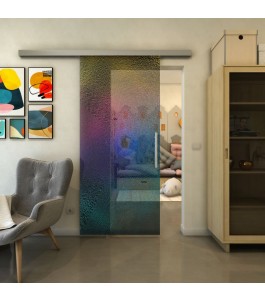 Glasschiebetür SLIM-LINE - Fineprint Model 007 Verlauf auf Grauglas
