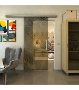 Glasschiebetür SLIM-LINE - Fineprint Model 007 Gold auf Grauglas