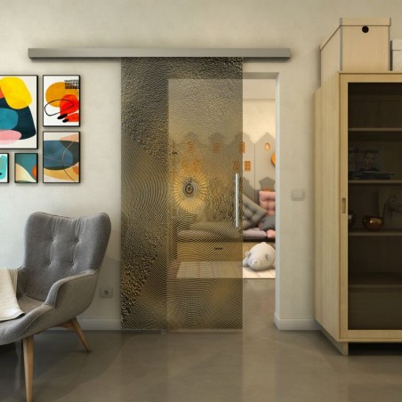 Glasschiebetür SLIM-LINE - Fineprint Model 007 Gold auf Grauglas