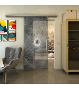 Glasschiebetür SLIM-LINE - Fineprint Model 007 Weiss auf Grauglas