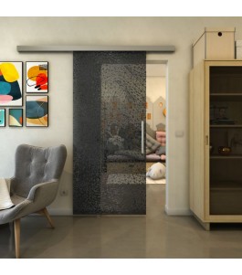 Glasschiebetür SLIM-LINE - Fineprint Model 008 Schwarz auf Grauglas