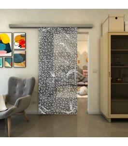 Glasschiebetür SLIM-LINE - Fineprint Model 008 Weiss auf Grauglas