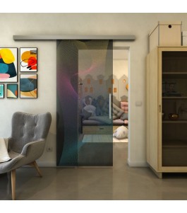 Glasschiebetür SLIM-LINE - Fineprint Model 009 Verlauf auf Grauglas