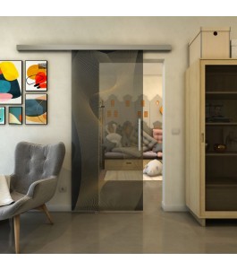 Glasschiebetür SLIM-LINE - Fineprint Model 009 Gold auf Grauglas