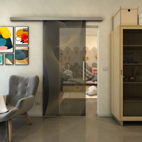 Glasschiebetür SLIM-LINE - Fineprint Model 009 Gold auf Grauglas