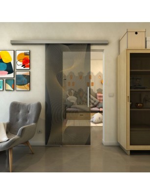 Glasschiebetür SLIM-LINE - Fineprint Model 009 Gold auf Grauglas