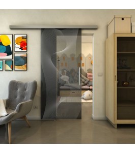 Glasschiebetür SLIM-LINE - Fineprint Model 009 Weiss auf Grauglas