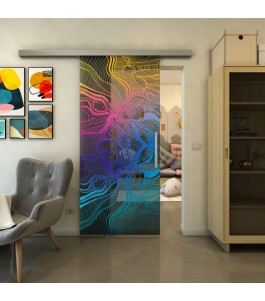 Glasschiebetür SLIM-LINE - Fineprint Model 010 Verlauf auf Grauglas