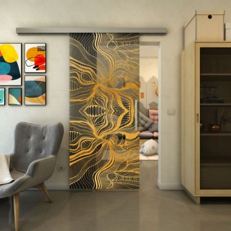 Glasschiebetür SLIM-LINE - Fineprint Model 010 Gold auf Grauglas