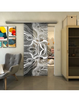 Glasschiebetür SLIM-LINE - Fineprint Model 010 Weiss auf Grauglas
