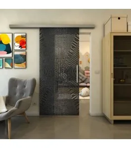 Glasschiebetür SLIM-LINE - Fineprint Model 011 Schwarz auf Grauglas