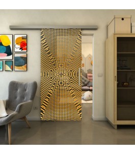 Glasschiebetür SLIM-LINE - Fineprint Model 011 Gold auf Grauglas
