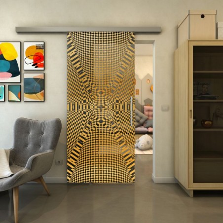 Glasschiebetür SLIM-LINE - Fineprint Model 011 Gold auf Grauglas