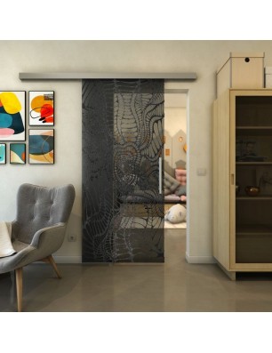 Glasschiebetür SLIM-LINE - Fineprint Model 012 Schwarz auf Grauglas