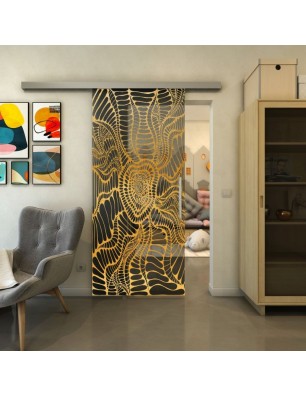 Glasschiebetür SLIM-LINE - Fineprint Model 012 Gold auf Grauglas