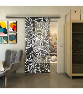 Glasschiebetür SLIM-LINE - Fineprint Model 012 Weiss auf Grauglas