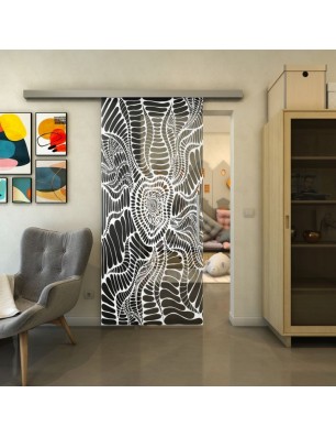 Glasschiebetür SLIM-LINE - Fineprint Model 012 Weiss auf Grauglas