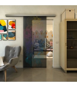 Glasschiebetür SLIM-LINE - Fineprint Model 013 Verlauf auf Grauglas