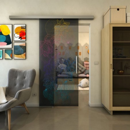 Glasschiebetür SLIM-LINE - Fineprint Model 013 Verlauf auf Grauglas