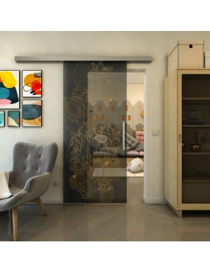 Glasschiebetür SLIM-LINE - Fineprint Model 013 Gold auf Grauglas