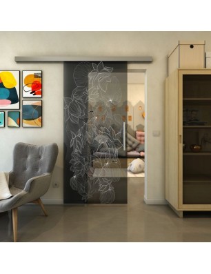 Glasschiebetür SLIM-LINE - Fineprint Model 013 Weiss auf Grauglas