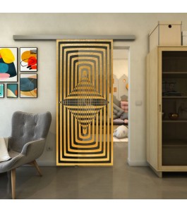 Glasschiebetür SLIM-LINE - Fineprint Model 014 Gold auf Grauglas
