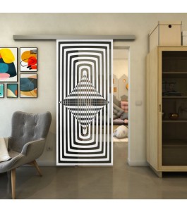 Glasschiebetür SLIM-LINE - Fineprint Model 014 Weiss auf Grauglas
