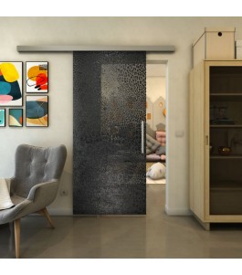 Glasschiebetür SLIM-LINE - Fineprint Model 015 Schwarz auf Grauglas