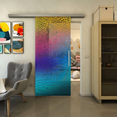 Glasschiebetür SLIM-LINE - Fineprint Model 015 Verlauf auf Grauglas