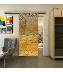 Glasschiebetür SLIM-LINE - Fineprint Model 015 Gold auf Grauglas
