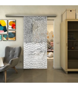Glasschiebetür SLIM-LINE - Fineprint Model 015 Weiss auf Grauglas