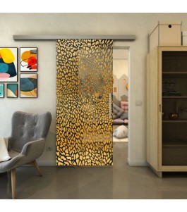 Glasschiebetür SLIM-LINE - Fineprint Model 016 Gold auf Grauglas