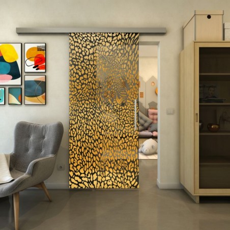 Glasschiebetür SLIM-LINE - Fineprint Model 016 Gold auf Grauglas
