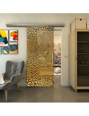 Glasschiebetür SLIM-LINE - Fineprint Model 016 Gold auf Grauglas