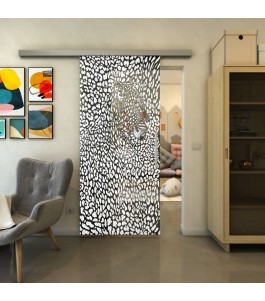 Glasschiebetür SLIM-LINE - Fineprint Model 016 Weiss auf Grauglas