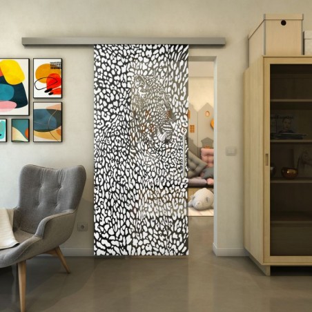 Glasschiebetür SLIM-LINE - Fineprint Model 016 Weiss auf Grauglas