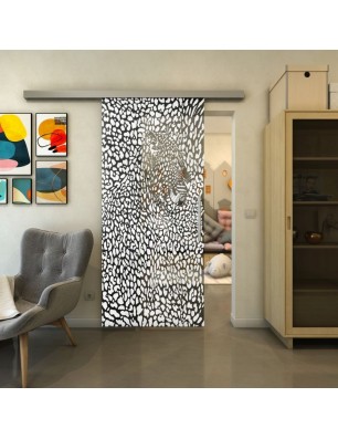 Glasschiebetür SLIM-LINE - Fineprint Model 016 Weiss auf Grauglas