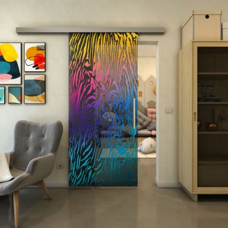 Glasschiebetür SLIM-LINE - Fineprint Model 017 Verlauf auf Grauglas
