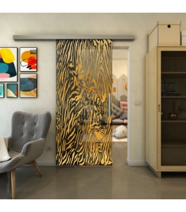 Glasschiebetür SLIM-LINE - Fineprint Model 017 Gold auf Grauglas