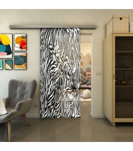 Glasschiebetür SLIM-LINE - Fineprint Model 017 Weiss auf Grauglas