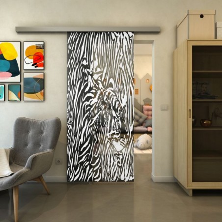 Glasschiebetür SLIM-LINE - Fineprint Model 017 Weiss auf Grauglas