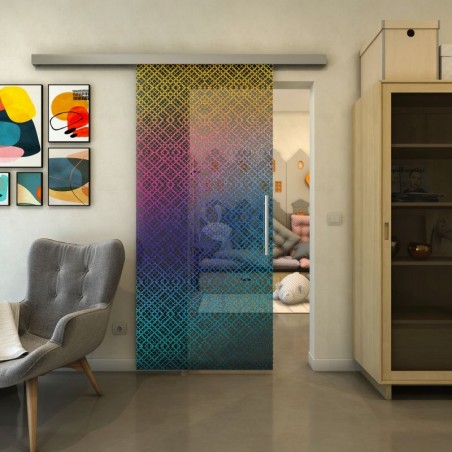 Glasschiebetür SLIM-LINE - Fineprint Model 018 Verlauf auf Grauglas